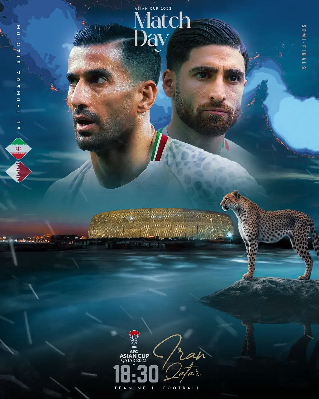 پوستر بازی ایران مقابل قطر با طرح خلیج فارس (عکس)