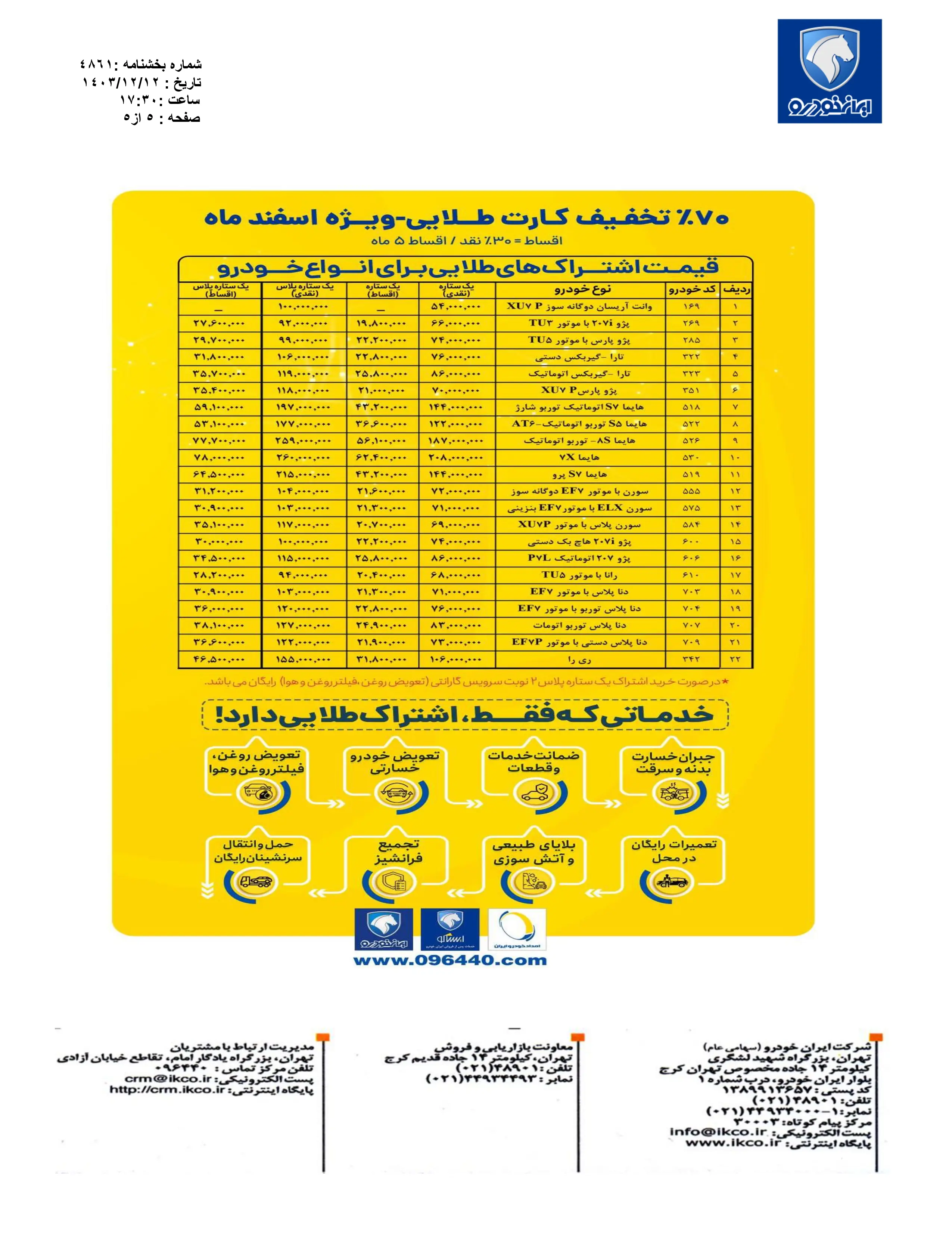 پیش فروش محصولات ایران خودرو ویژه اسفند ۱۴۰۳