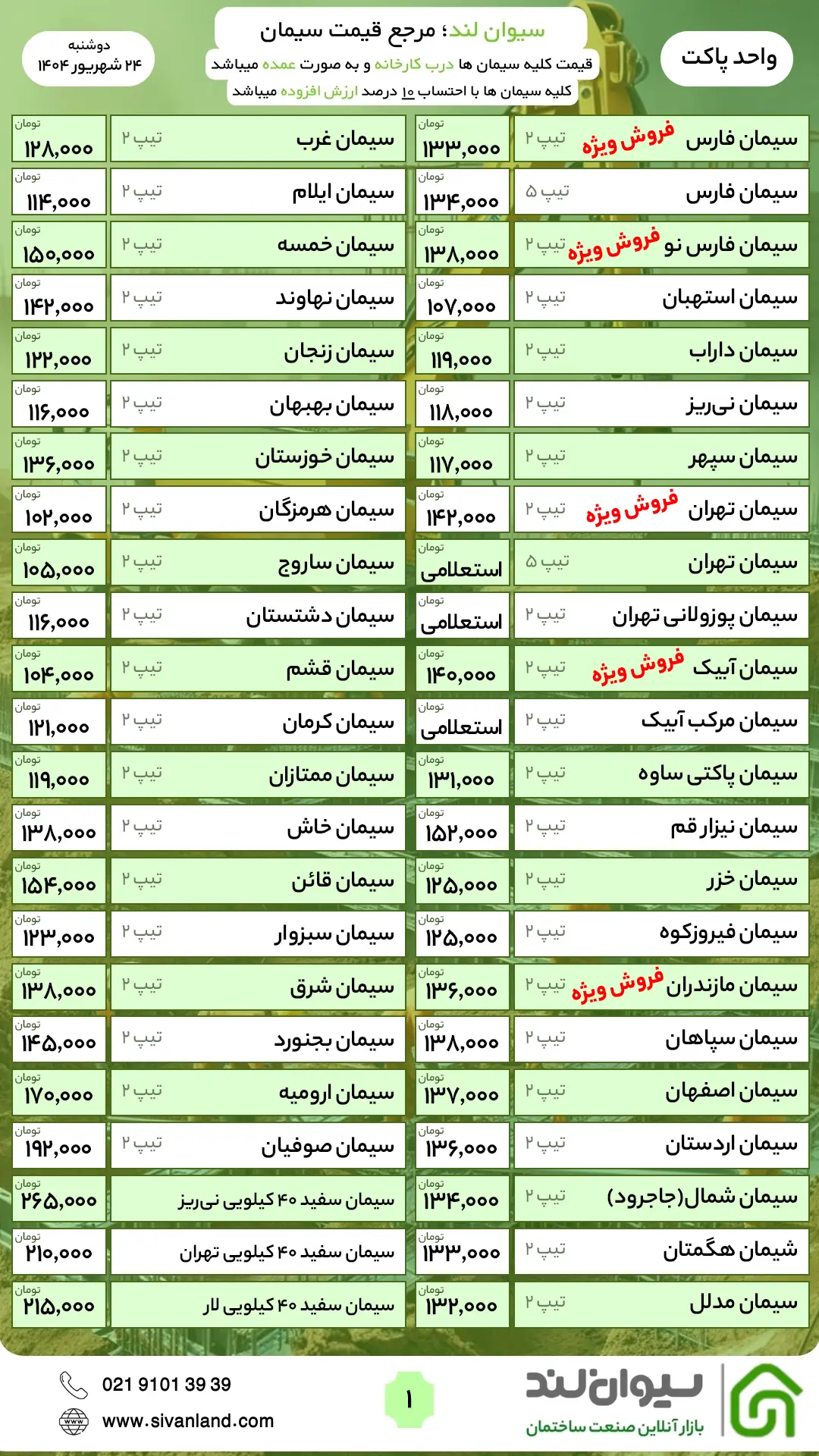قیمت‌های جدید سیمان اعلام شد / دوشنبه 24 شهریور
