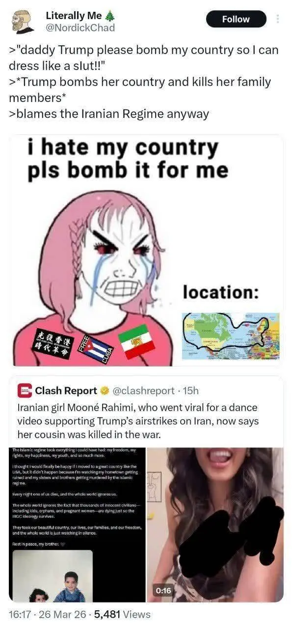 کنایه اکانت خارجی به وطنفروشی که از حملات ترامپ به ایران خوشحال بود + عکس