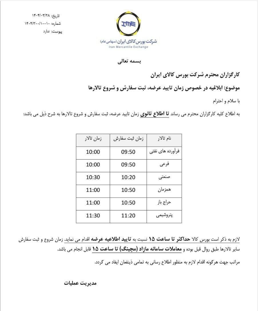 تغییر زمان فعالیت تالارهای بورس کالا تا اطلاع ثانوی