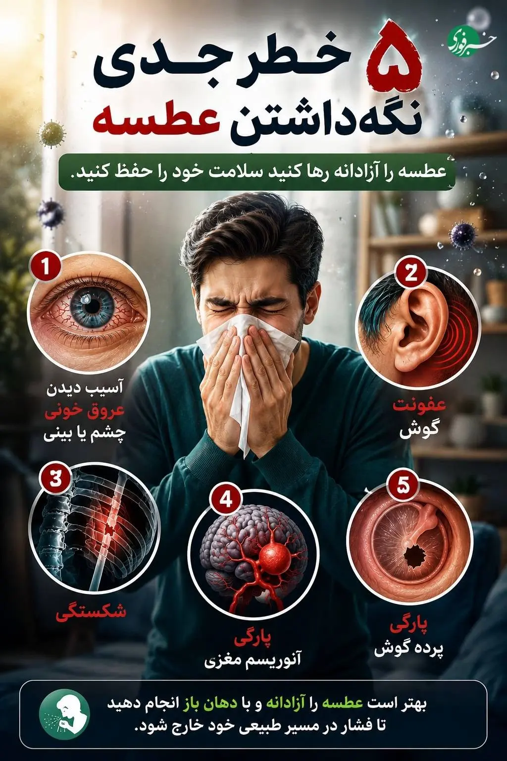 وقتی عطسه را نگه می‌دارید، چه بلایی سر بدن می‌آید؟