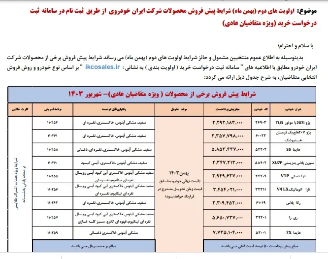 پیش فروش ۹ محصول ایران خودرو؛ مهلت ثبت نام تا ۲۹ شهریور +جدول قیمت