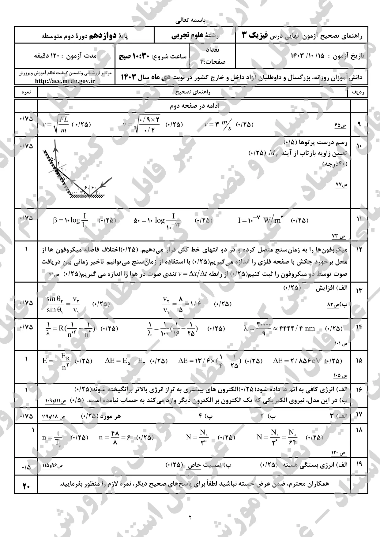 سوالات امتحان نهایی فیزیک تجربی دوازدهم دی ماه ۱۴۰۳ + پاسخنامه