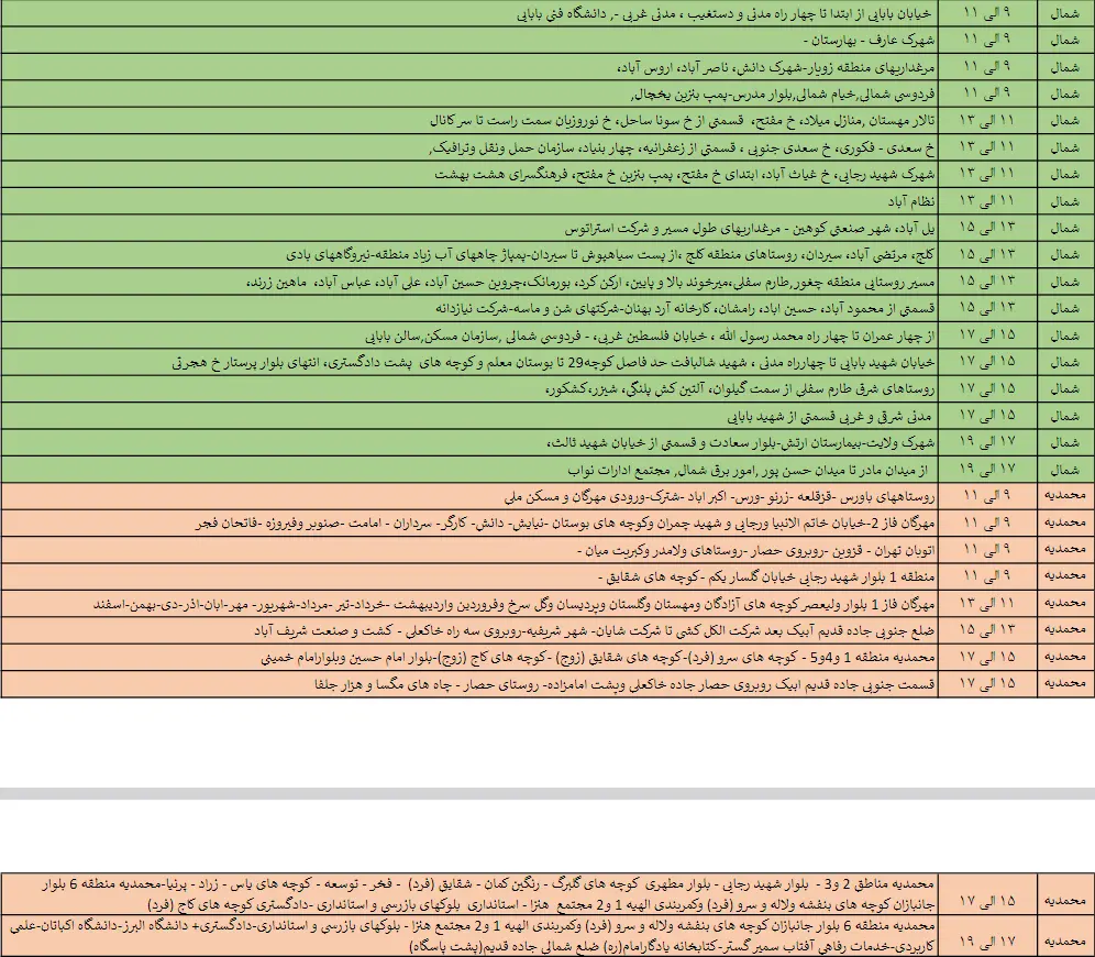 جدول خاموشی‌های 27 اردیبهشت در قزوین منتشر شد