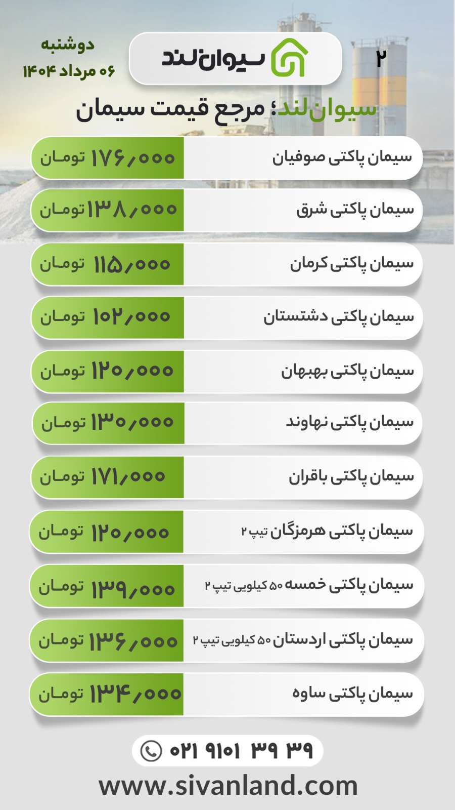 قیمت جدید سیمان اعلام شد(دوشنبه 6 مرداد 1404) / تغییرات اندک بازار