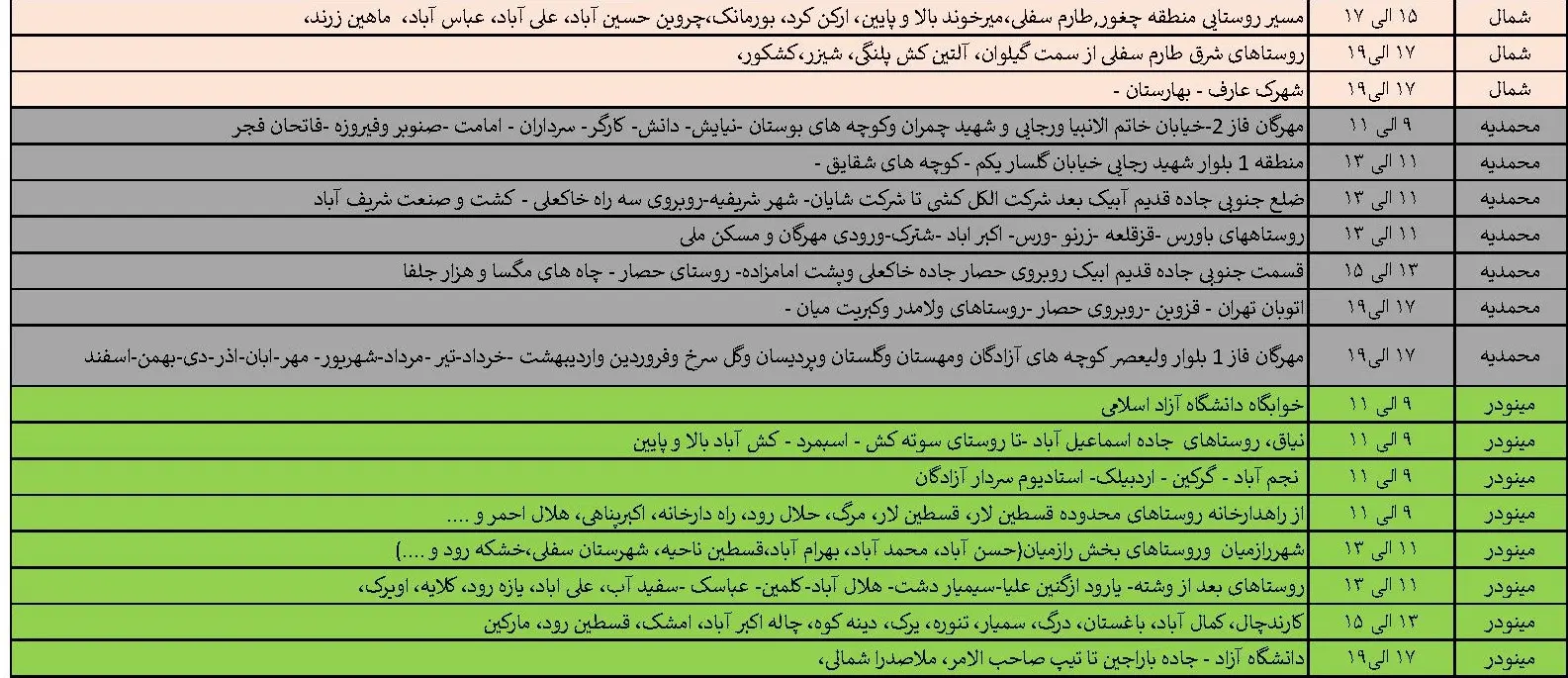 جدول خاموشی‌های برق قزوین در 18خرداد منتشر شد