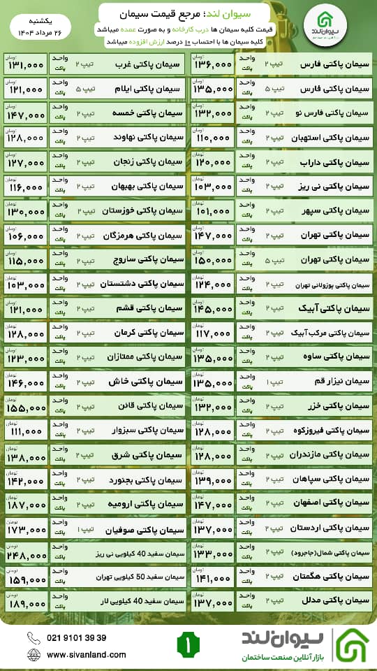 قیمت سیمان امروز یکشنبه 26 مرداد ماه