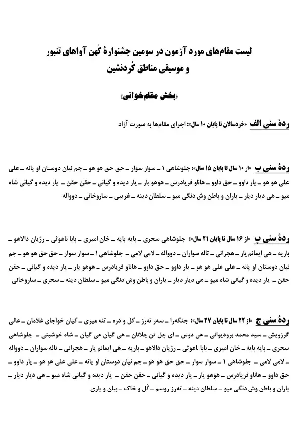 فهرست و مقام‌های جشنواره کهن‌ آواهای تنبور منتشر شد