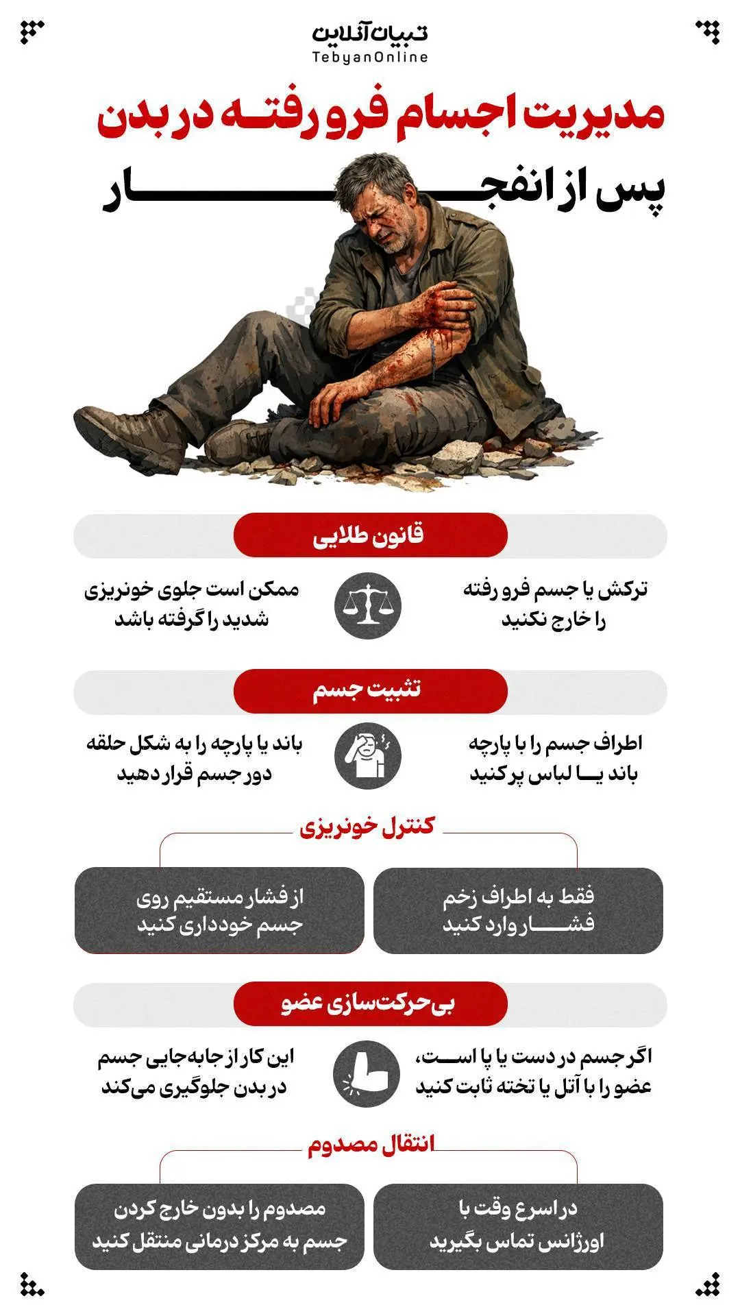 مدیریت اجسام فرو رفته در بدن  پس از انفجار + اینفوگرافی