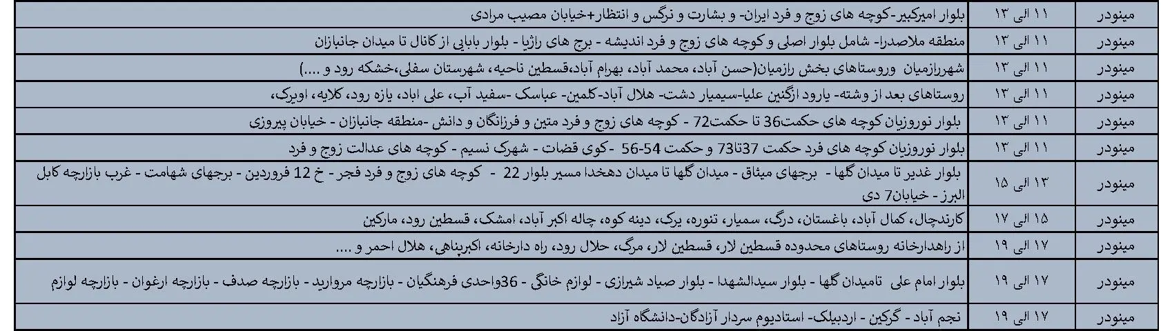 جدول خاموشی‌های برق قزوین در 25 تیر منتشر شد