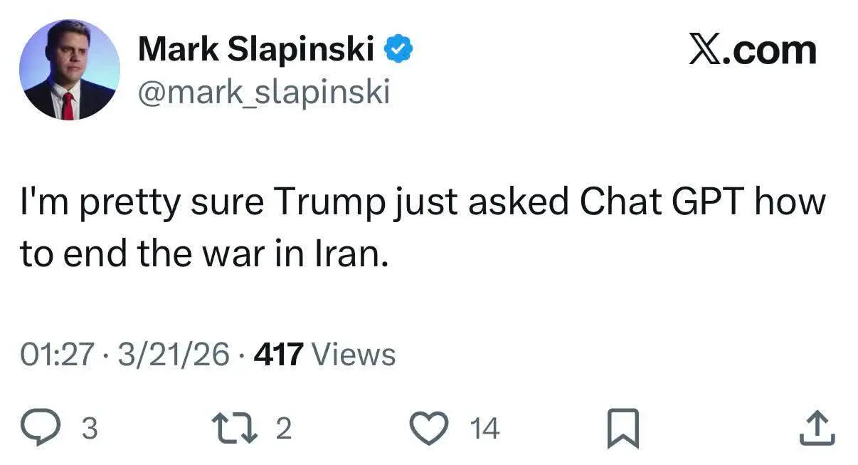 طعنه خبرنگار کانادایی به ترامپ: من کاملاً مطمئنم که ترامپ همین الان از Chat GPT پرسید که چگونه به جنگ در ایران پایان دهد + عکس