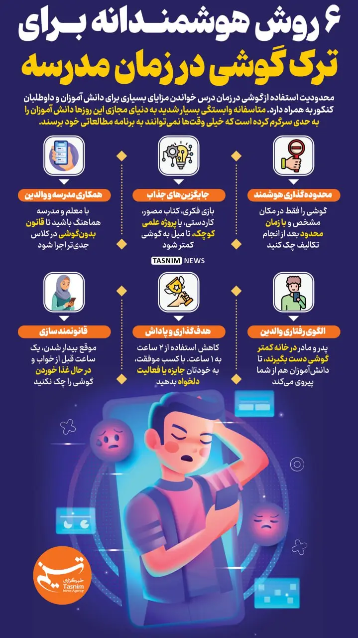 ۶ روش هوشمندانه برای ترک گوشی در زمان مدرسه + اینفوگرافیک