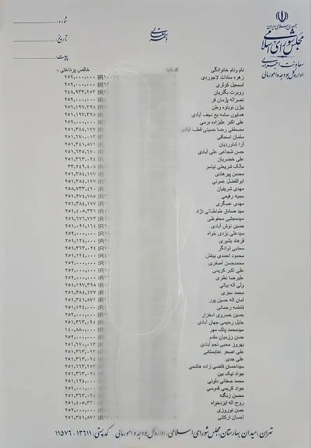 روابط عمومی مجلس تصاویری از اسناد پرداختی به نمایندگان منتشر کرد