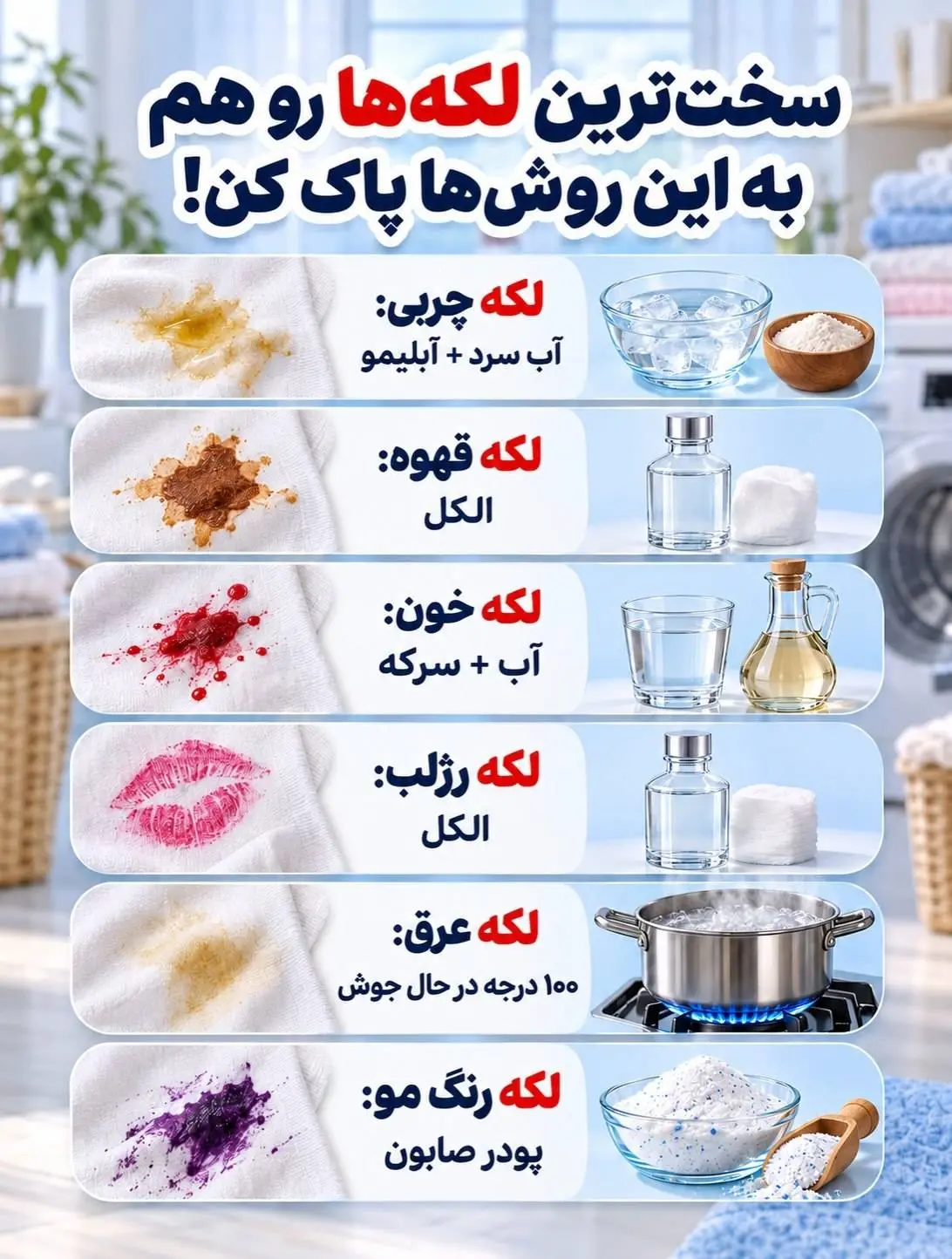 راهکارهای ساده برای پاک کردن سرسخت‌ترین لکه‌های لباس