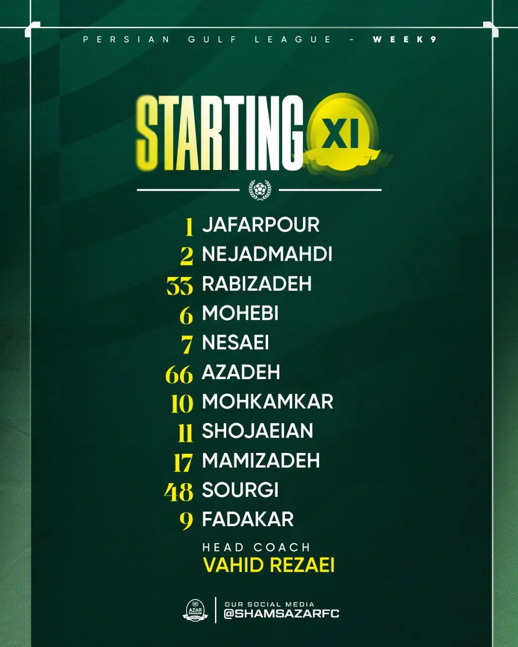 ترکیب شمس آذر مقابل سپاهان اعلام شد