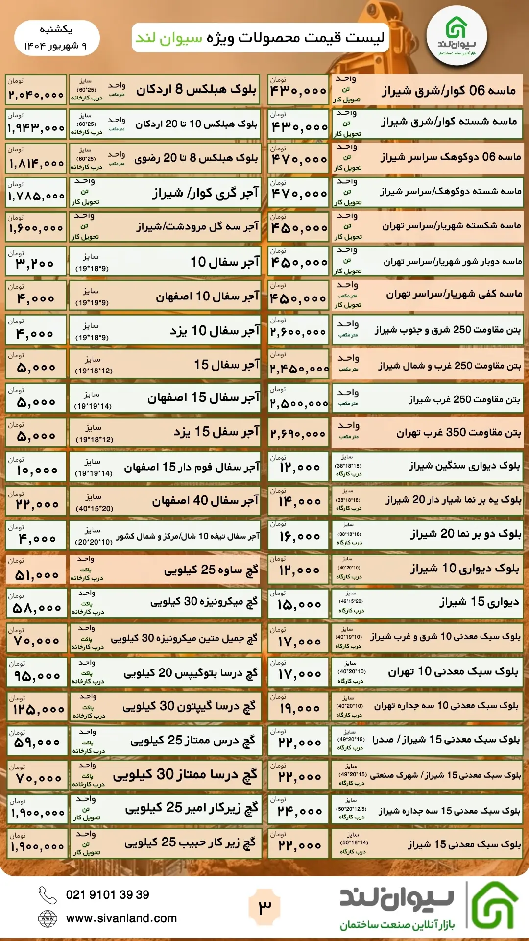 قیمت سیمان امروز یکشنبه 9 شهریور + لیست قیمت سیمان و سایر مصالح