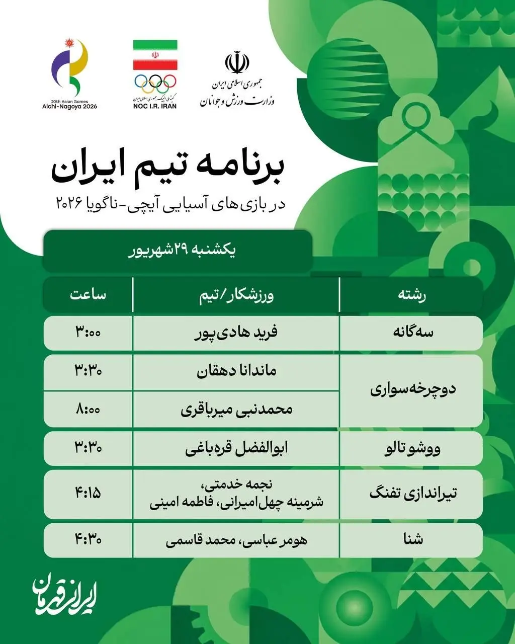 پوشش زنده نتایج نمایندگان ایران: شروع والیبالیست های ساحلی باز با برد/ پیروزی تنیس روی میز مقابل پاکستان
