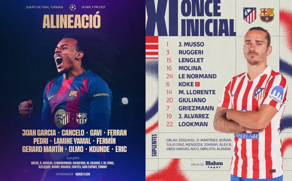اعلام ترکیب دو تیم اتلتیکو مادرید و بارسلونا