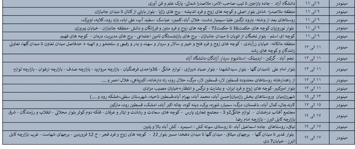 جدول خاموشی‌های برق قزوین در 8 مرداد منتشر شد