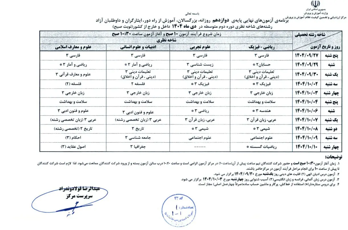 آغاز امتحانات نهایی دوازدهمی‌ها از امروز + جدول