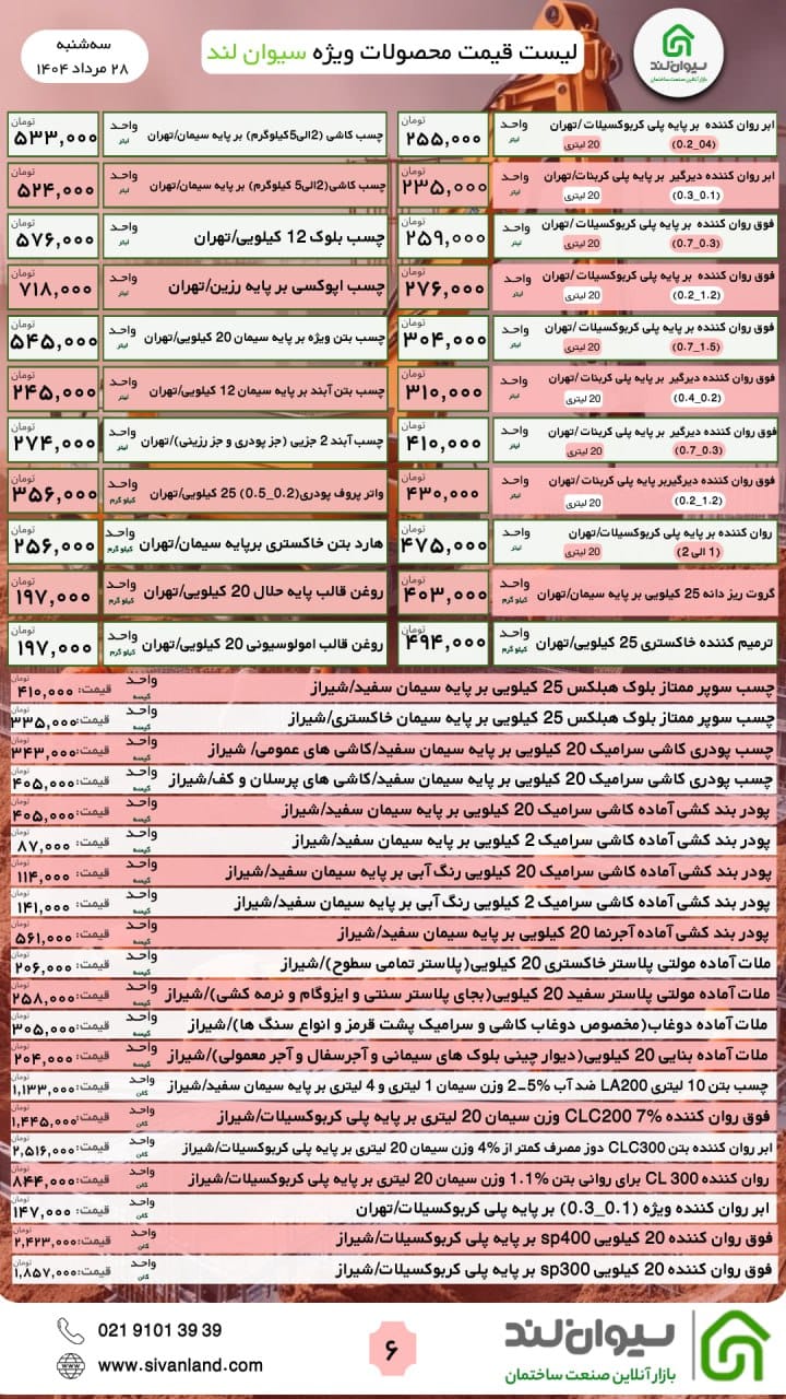 قیمت سیمان امروز سه‌شنبه 28 مرداد
