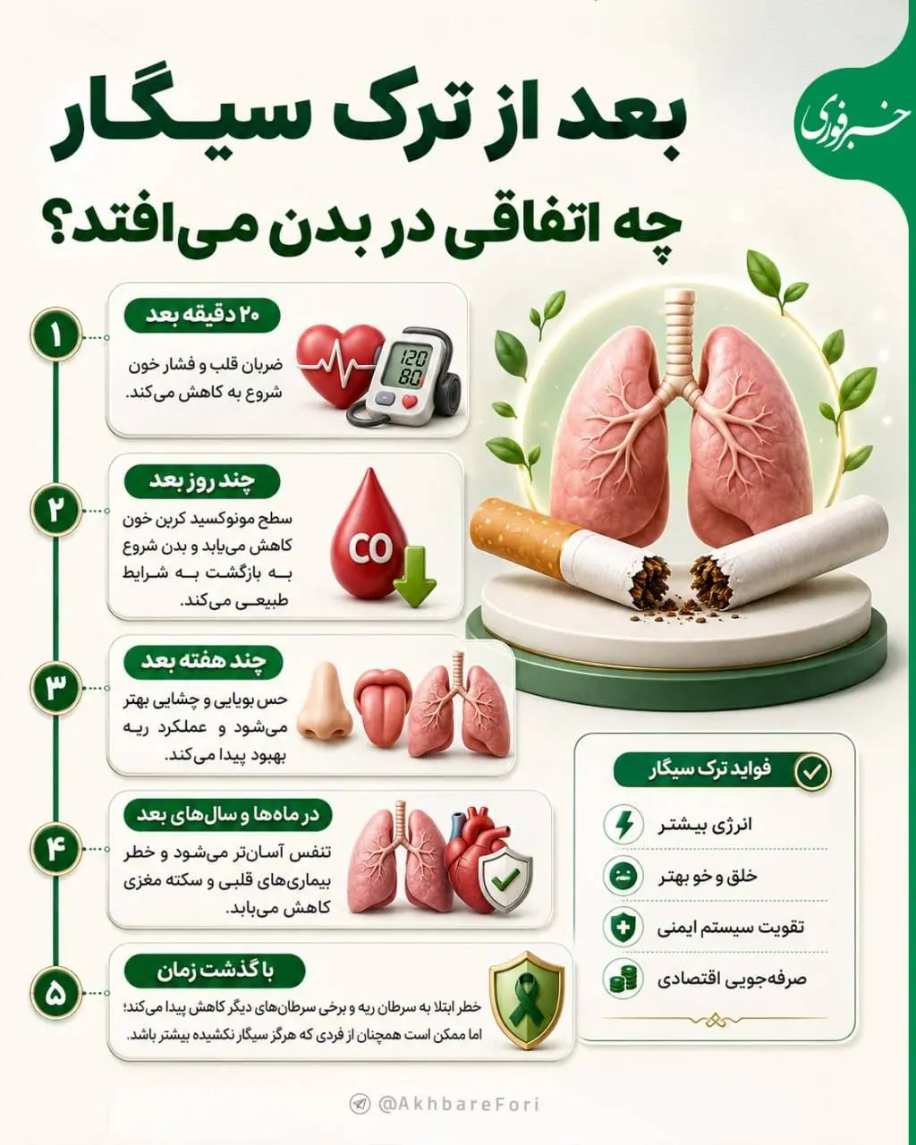 بعد از ترک سیگار چه اتفاقی در بدن می‌افتد؟ + اینفوگرافی