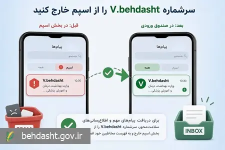 پیامهای اطلاعرسانی با سرشماره V.behdasht را در بخش پیامکهای مورد اعتماد ثبت کنید