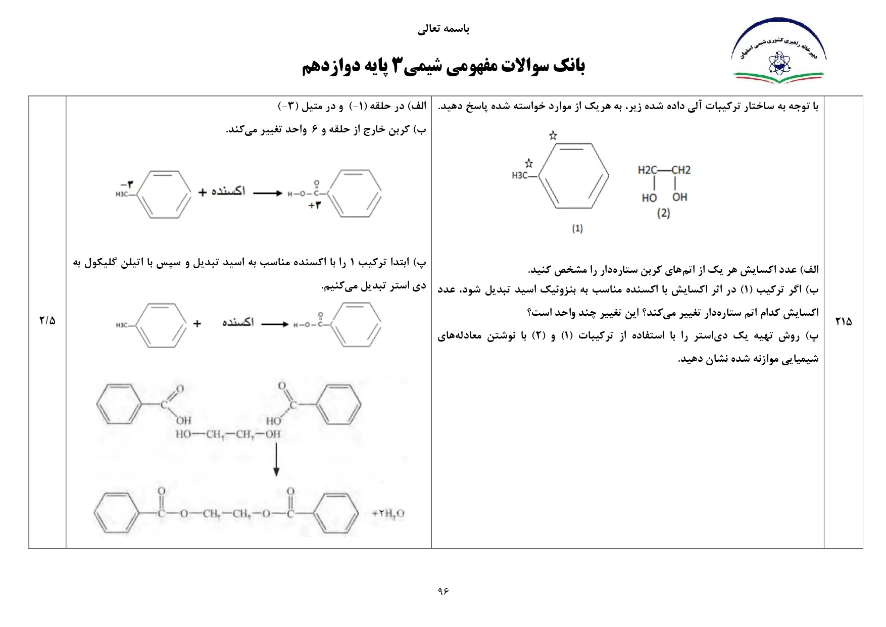 نمونه سوالات مفهومی فصل به فصل شیمی دوازدهم با جواب (برای امتحان نهایی)