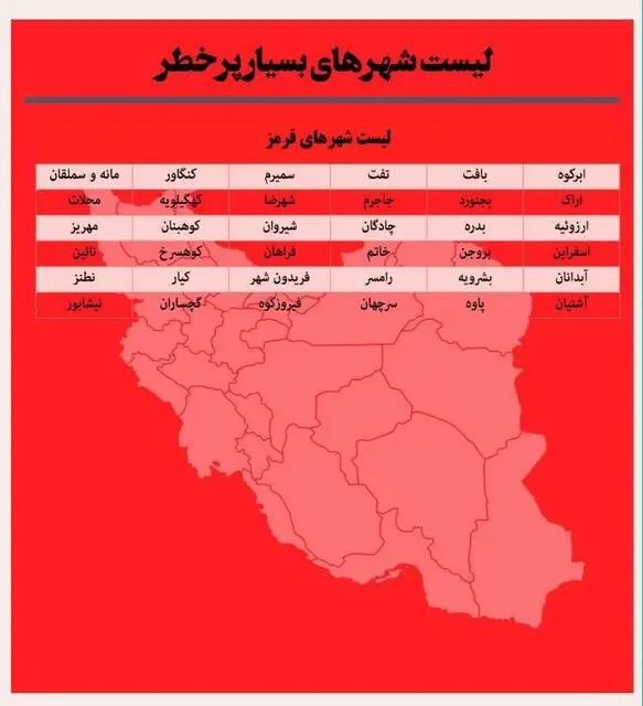 آخرین وضعیت رنگبندی کرونایی در کشور/۳۶ شهر در وضعیت قرمز