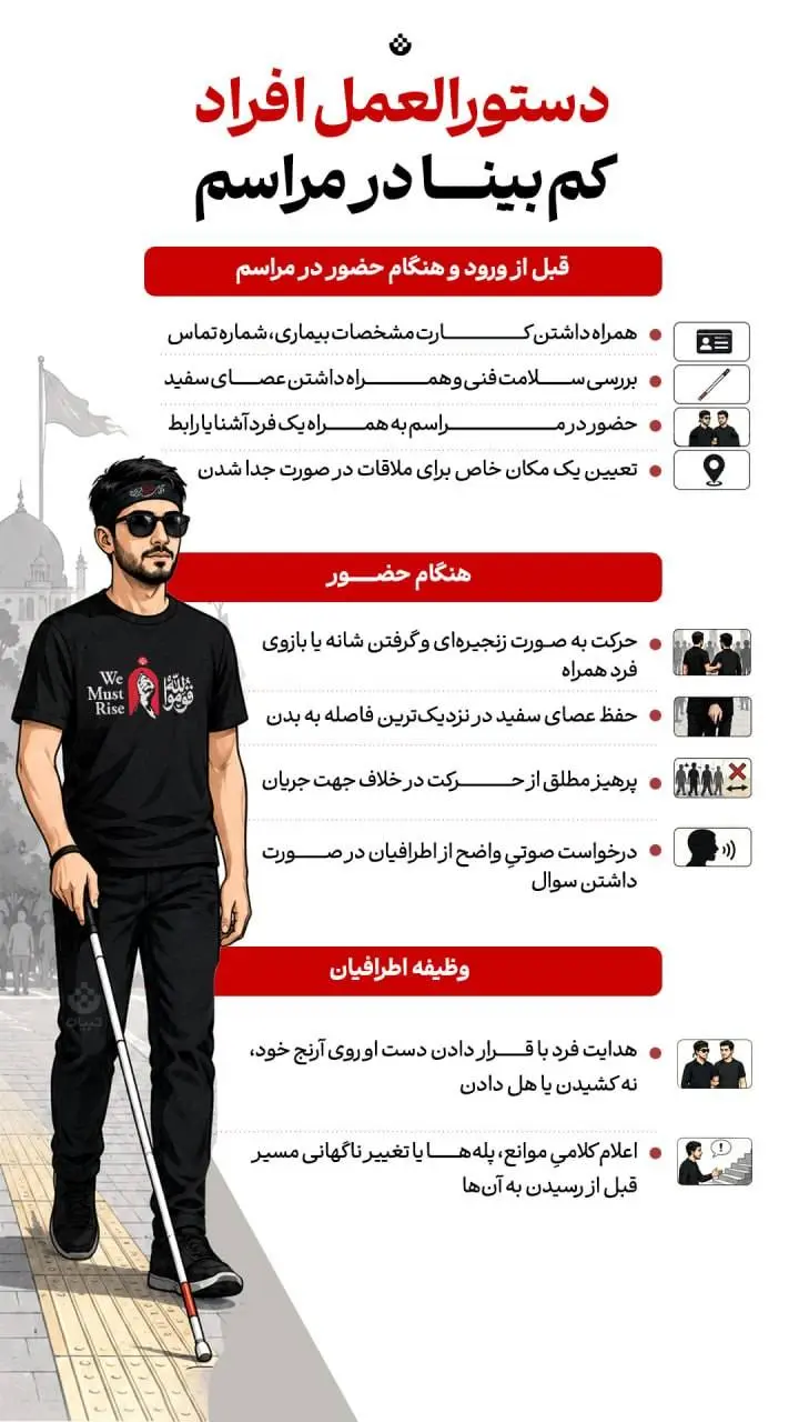 دستورالعمل افراد کم‌بینا در مراسم تشییع و وداع + اینفوگرافیک