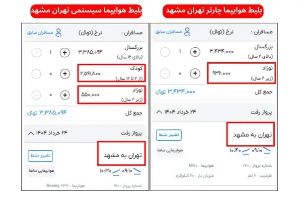 قیمت بلیط هواپیما برای کودکان و نوزادان چند؟ 