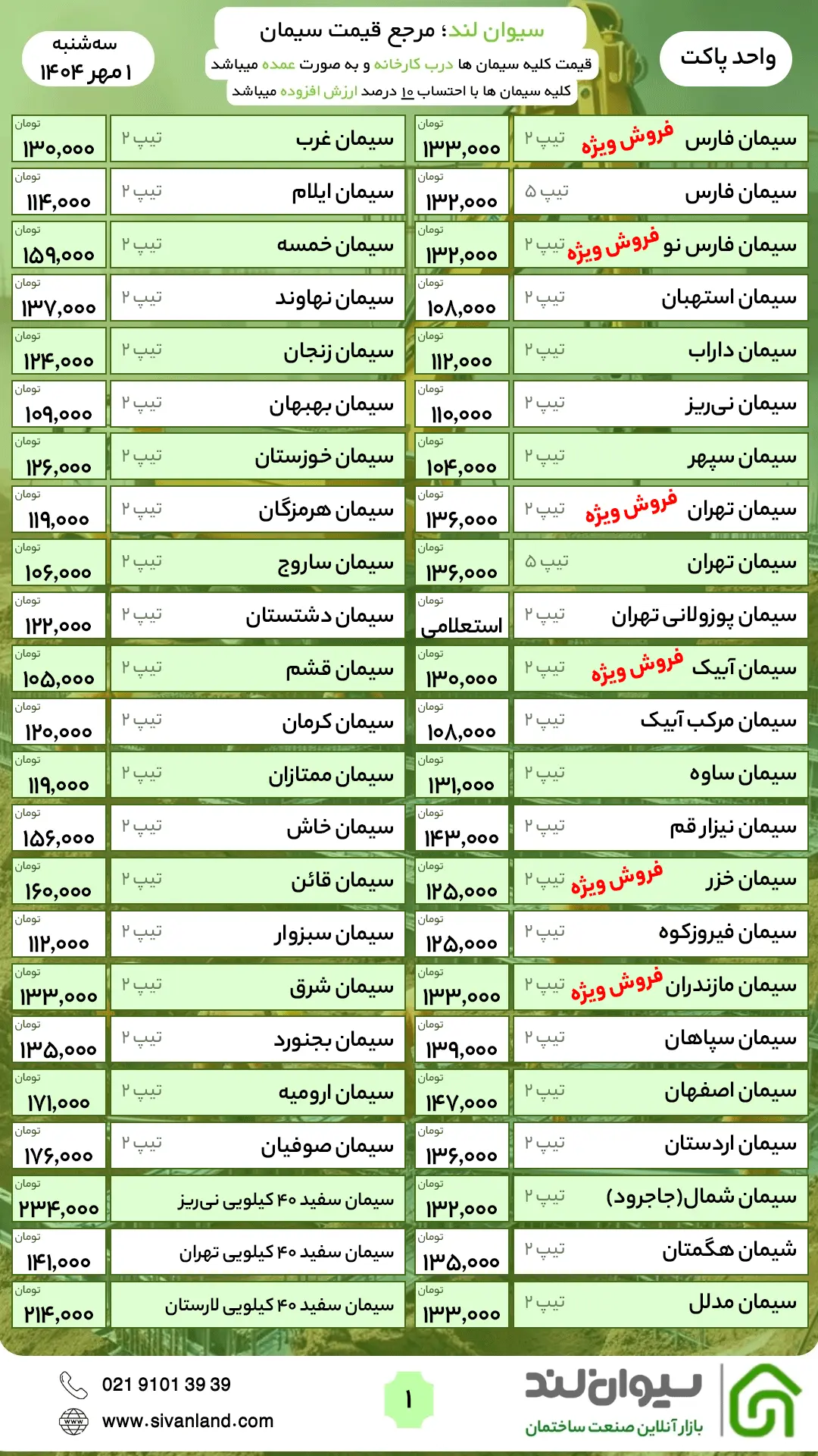 قیمت سیمان سه‌شنبه 1 مهر / کاهش قیمت سیمان با شروع پاییز