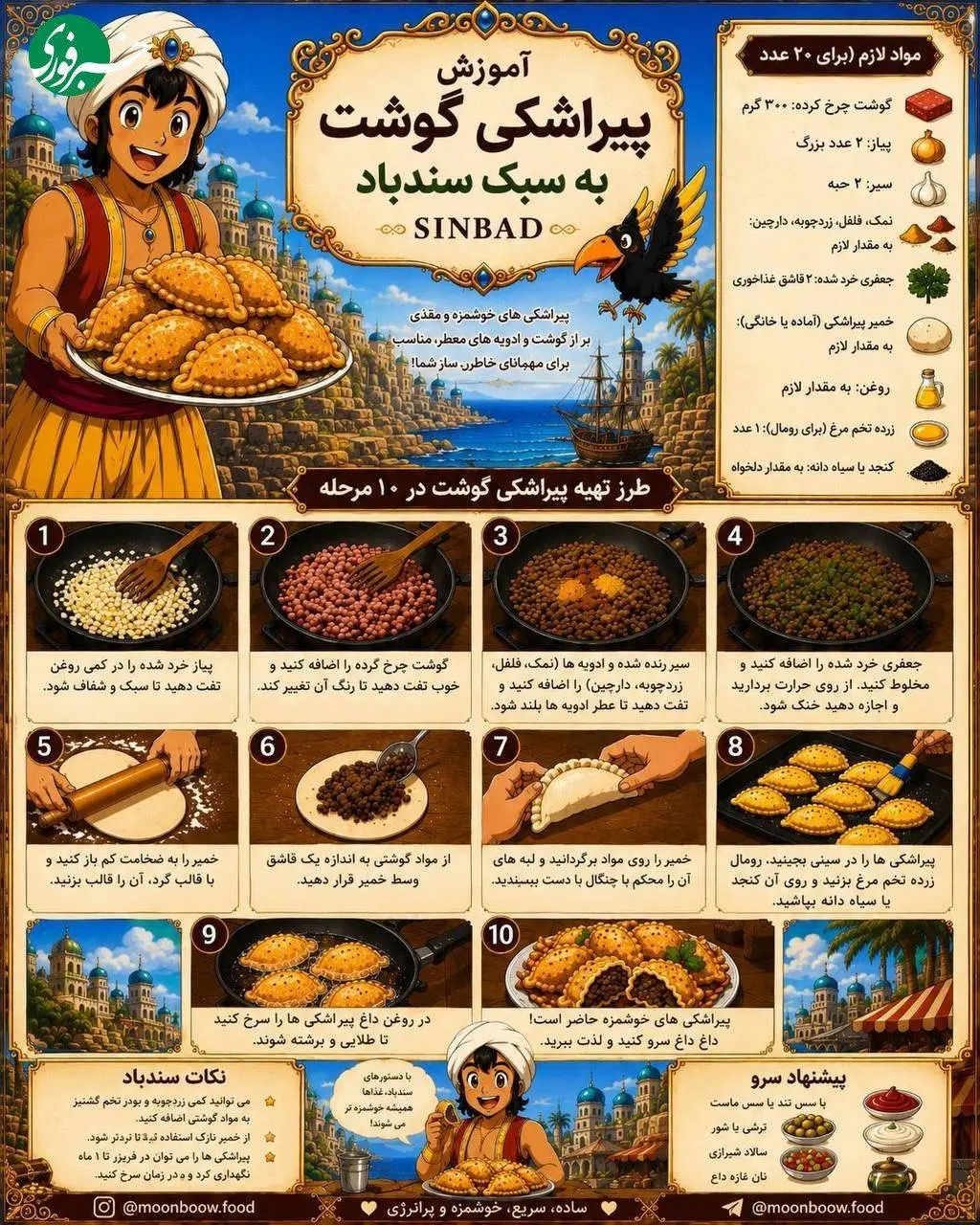 پیراشکی گوشتی به سبک انیمیشن سندباد