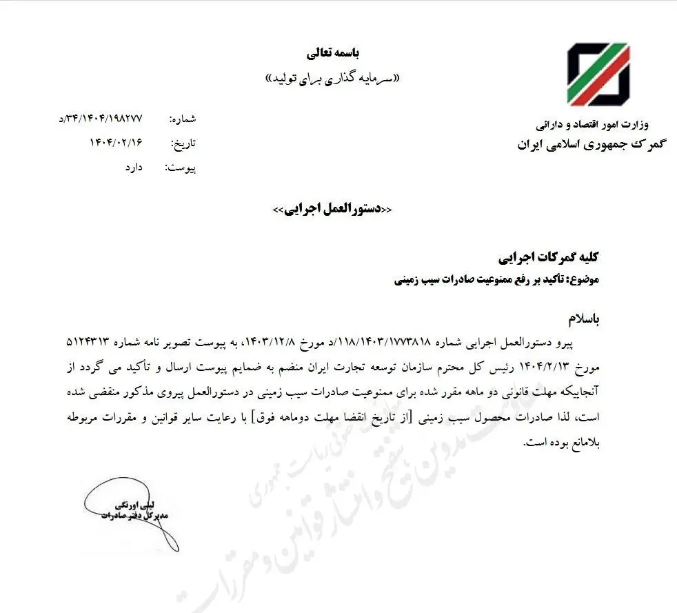 صادرات سیب زمینی آزاد شد 

