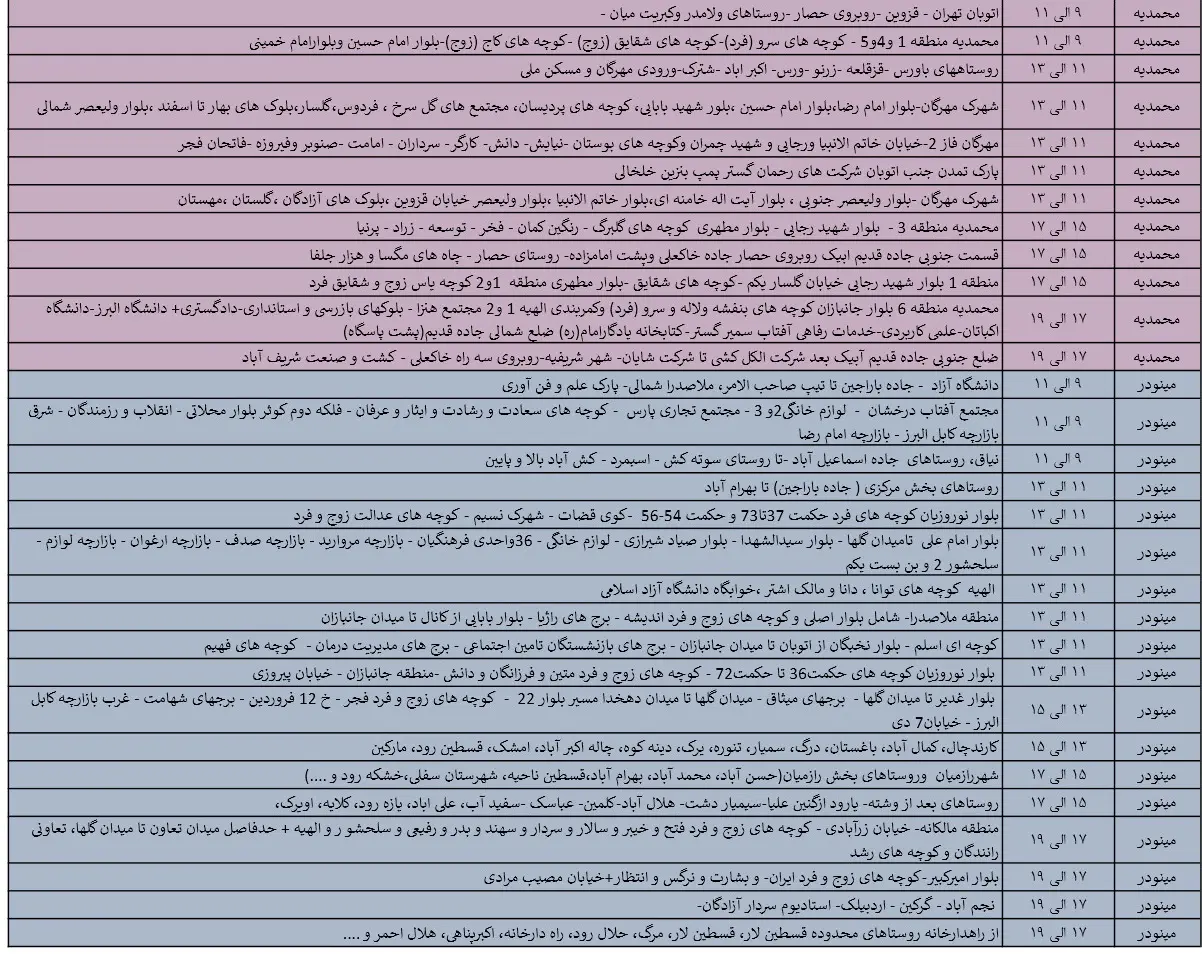 جدول خاموشی‌های برق قزوین در 16 مرداد منتشر شد