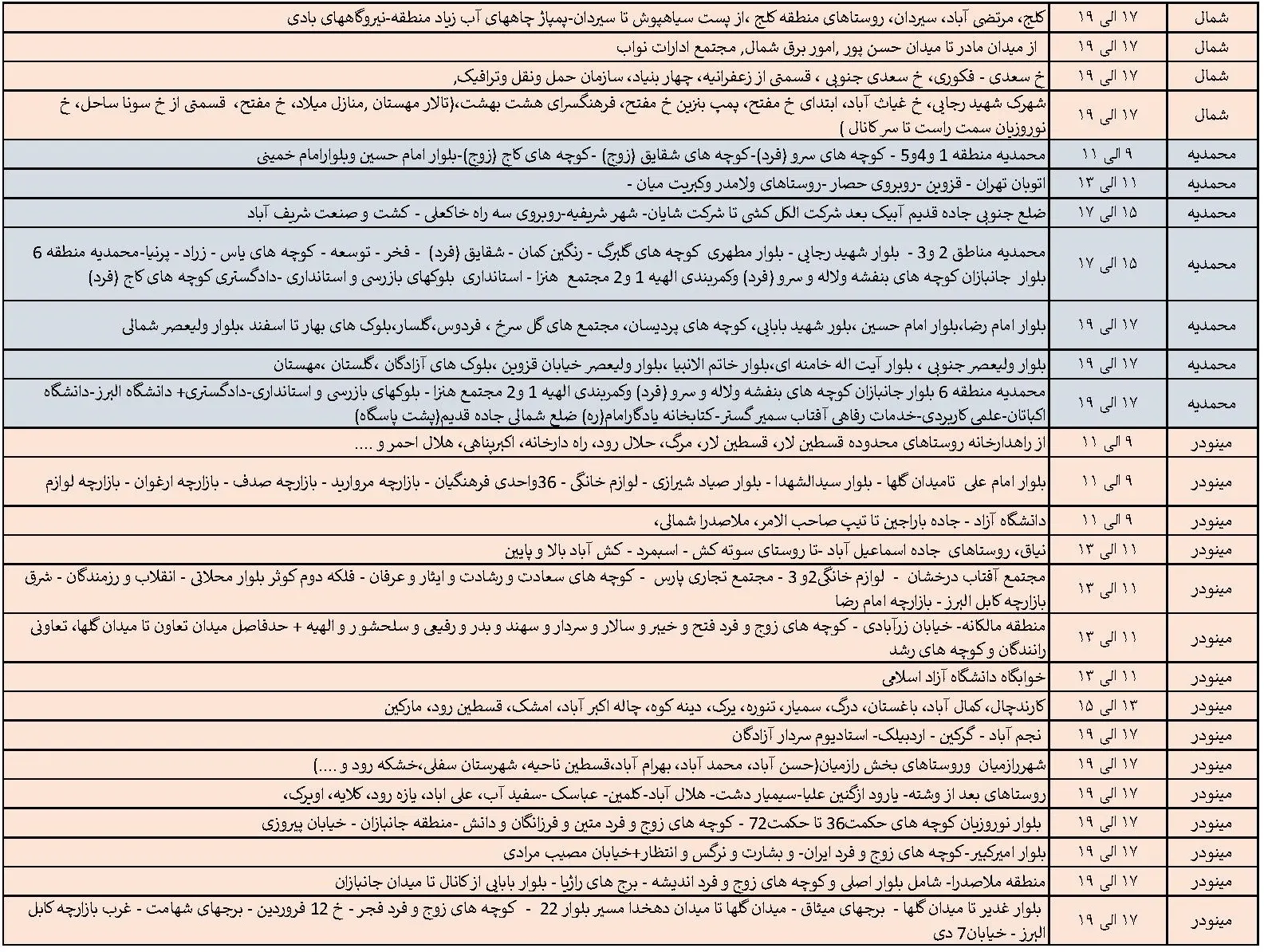 جدول خاموشی‌های برق قزوین در 9 تیر منتشر شد