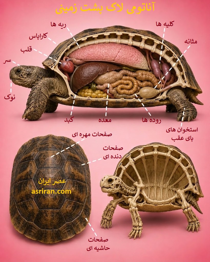 رازهای پنهان در آناتومی لاک پشت زمینی؛ نگاهی به درون یک زره شگفت انگیز + اینفوگرافیک