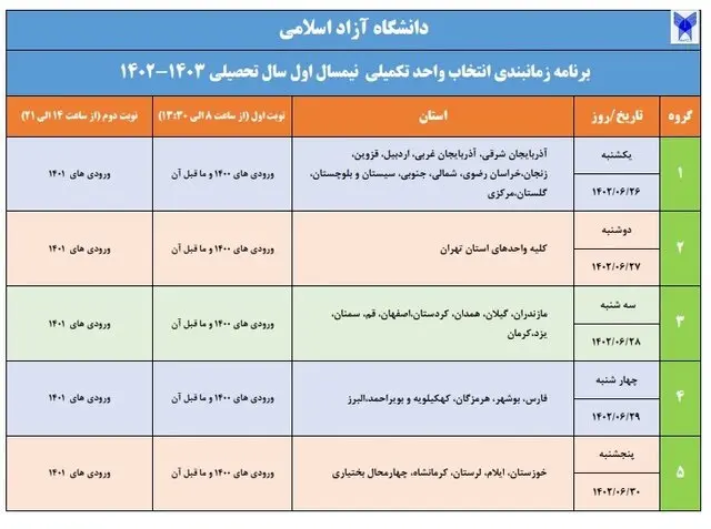 آغاز فرصت انتخاب واحد تکمیلی دانشگاه آزاد اسلامی