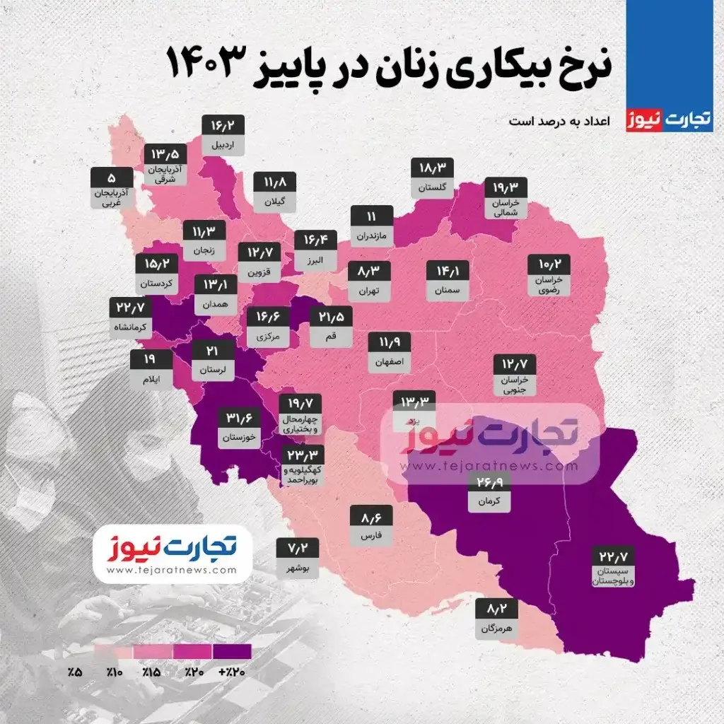 نرخ بیکاری زنان در 31 استان‌ کشور (پاییز 1403) + اینفوگرافیک