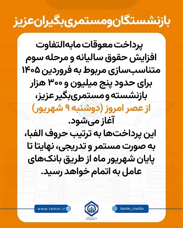 زمانبندی پرداخت معوقات فروردین بازنشستگان تامین اجتماعی مشخص شد