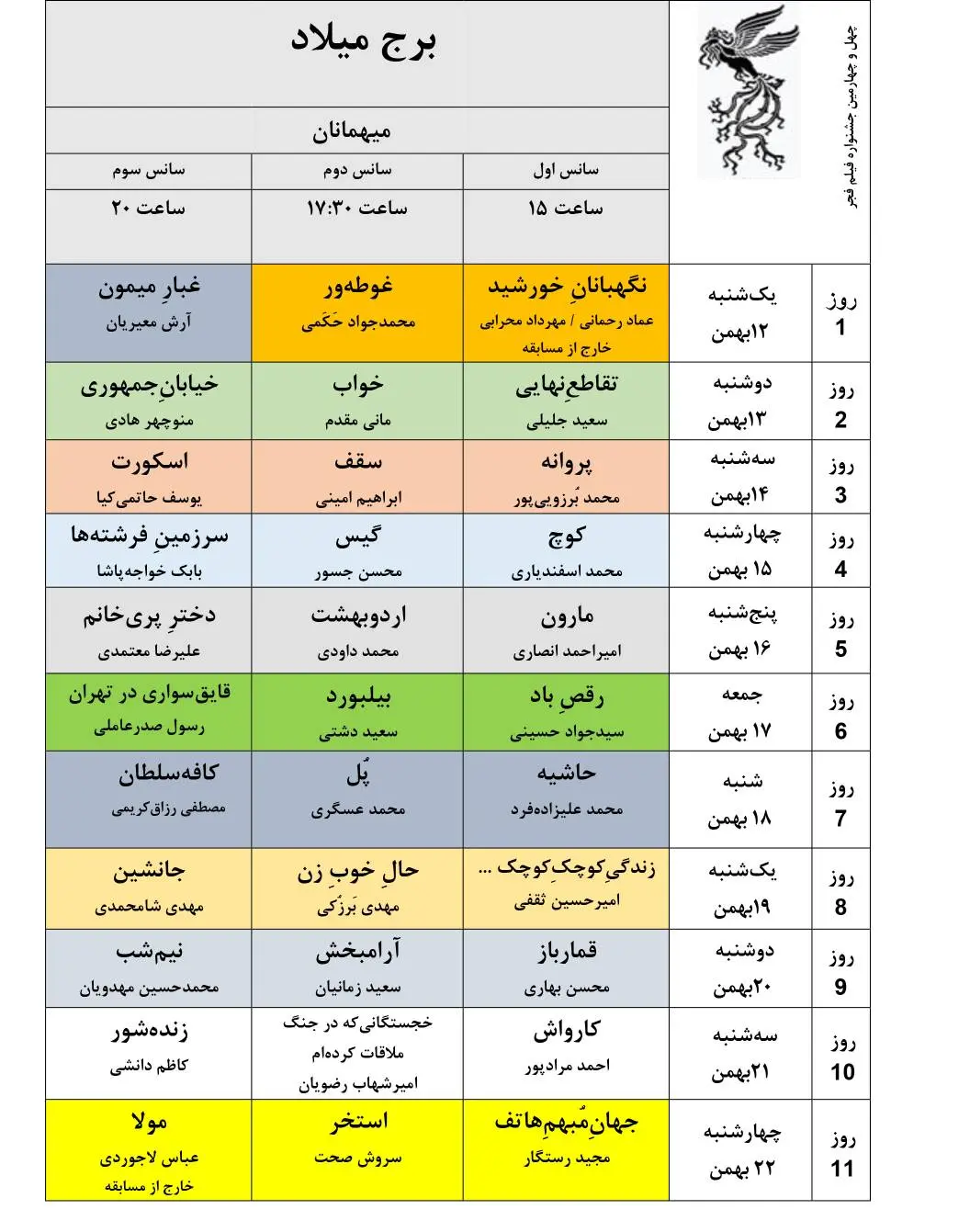 جدول نمایش فیلمهای جشنوارهی ملی فجر منتشر شد