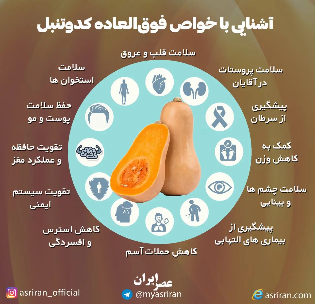 آشنایی با خواص فوق العاده کدو تنبل + اینفوگرافیک