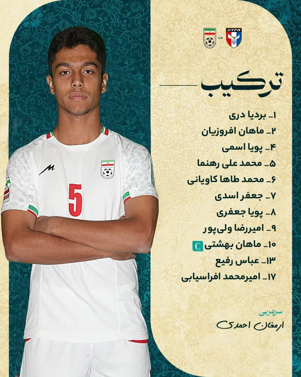 ترکیب تیم ملی ایران مقابل چین تایپه