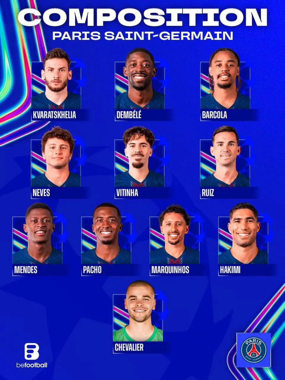 اعلام ترکیب دو تیم پاری سن ژرمن و بایرن مونیخ