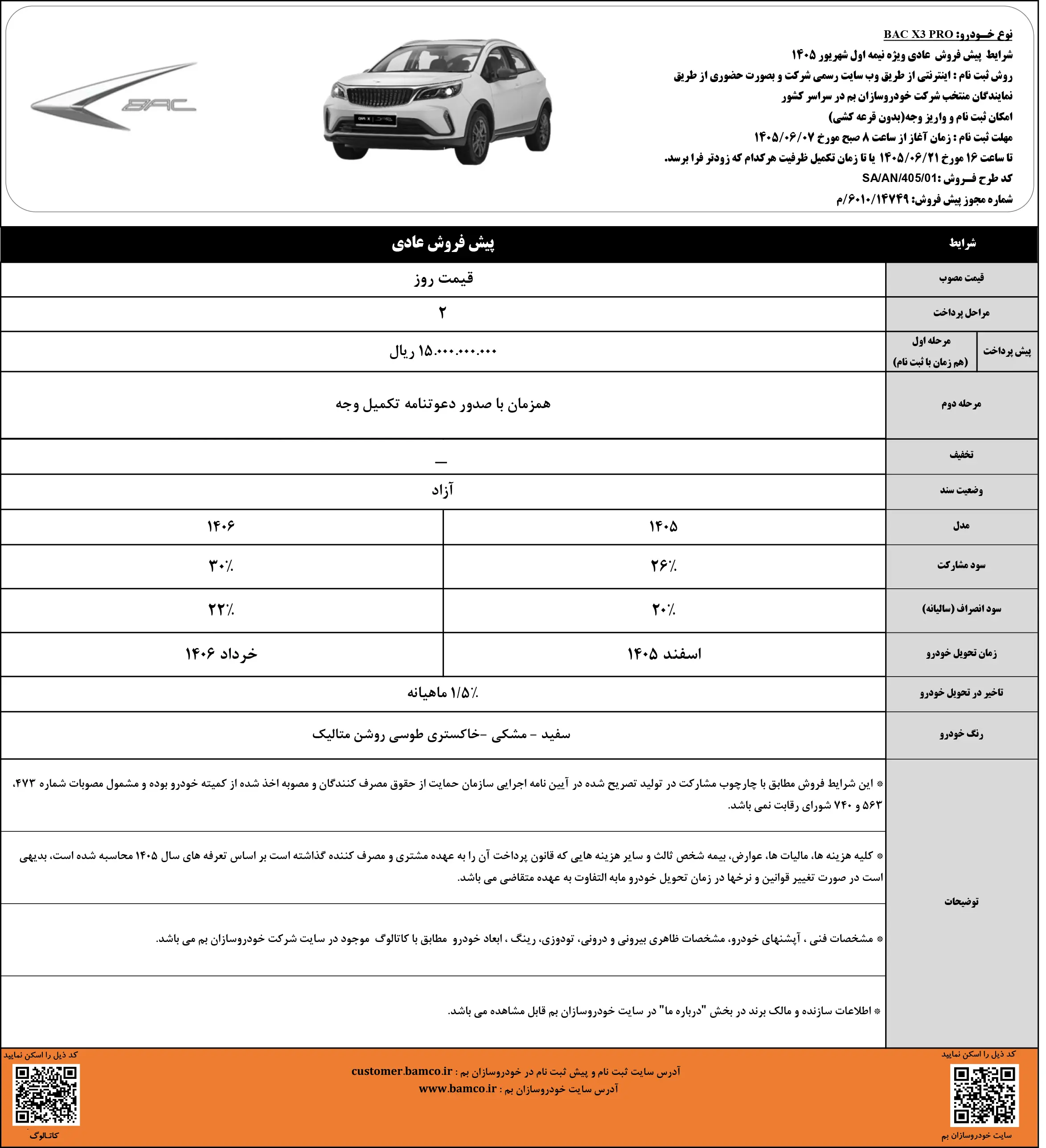 شرایط پیش فروش BAC X3 PRO برای نیمه نخست شهریور ۱۴۰۵