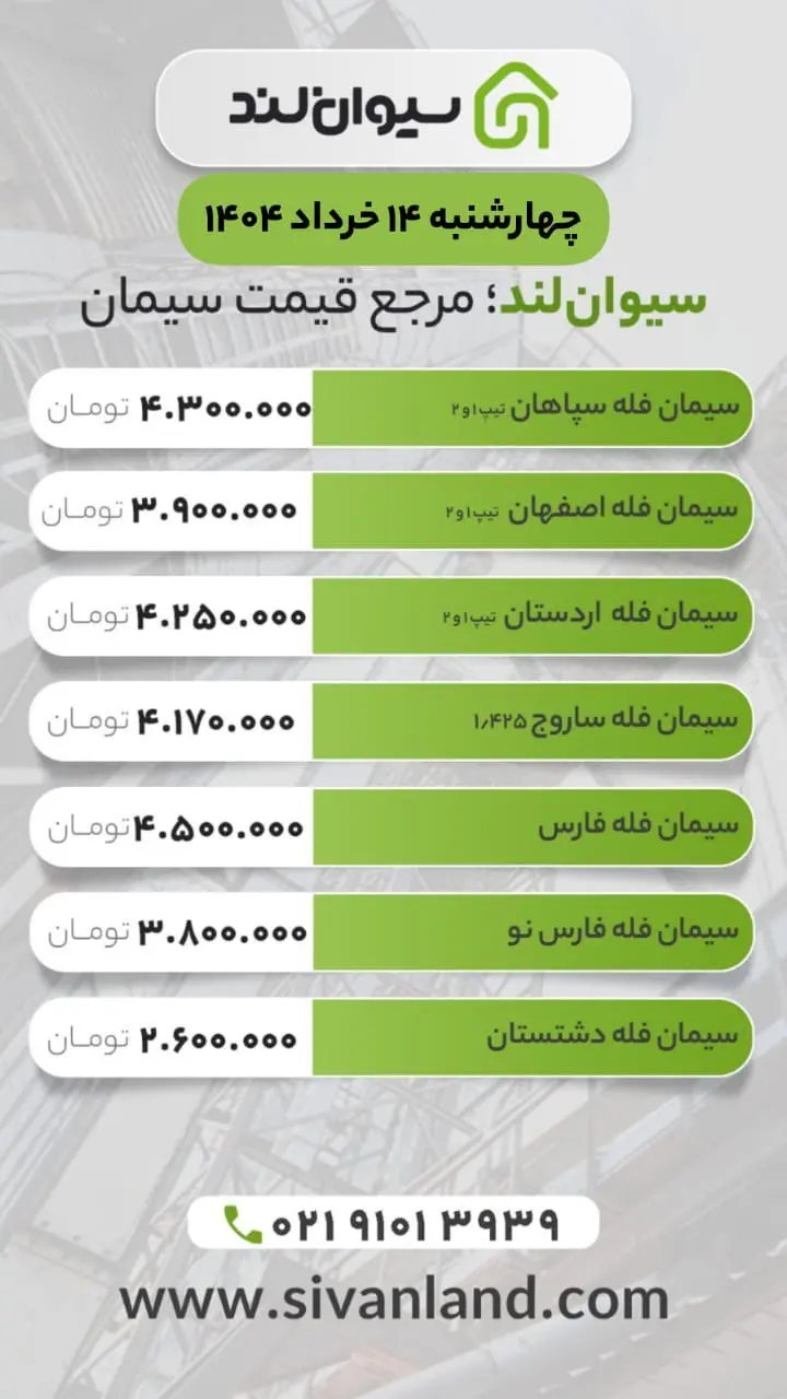 قیمت سیمان امروز چهارشنبه 14 خرداد | تداوم ثبات قیمت‌ها