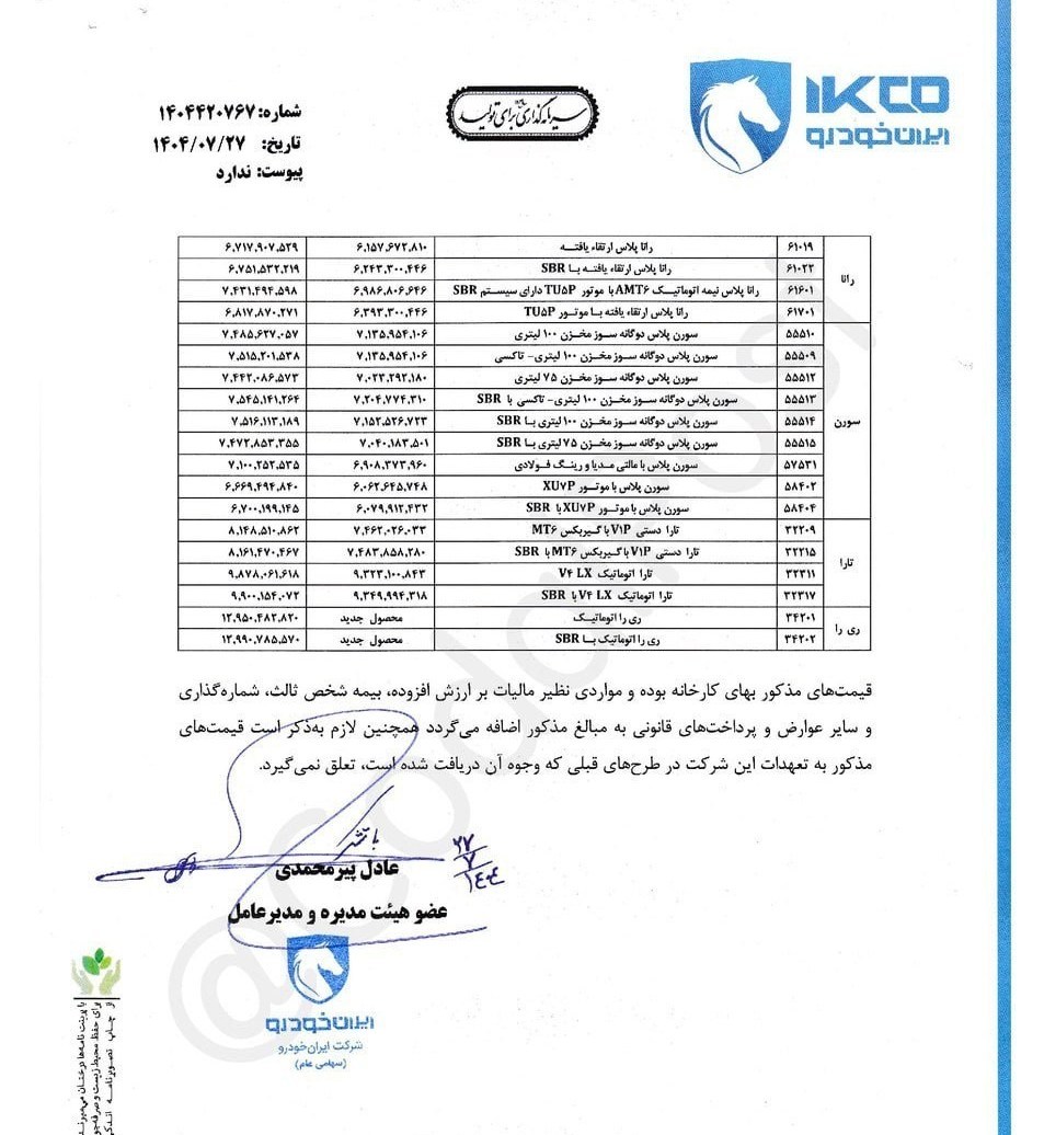 قیمت محصولات ایران خودرو افزایش یافت + جزئیات