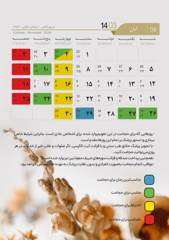 تقویم حجامت سال 1403