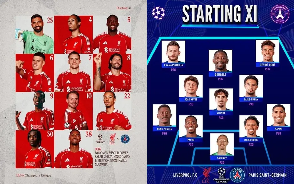 اعلام ترکیب دو تیم لیورپول و پاری سن ژرمن